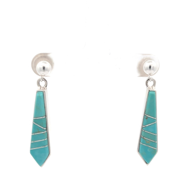 Calvin Begay Genuine Kingman Turquoise Sterling Silver Earrings