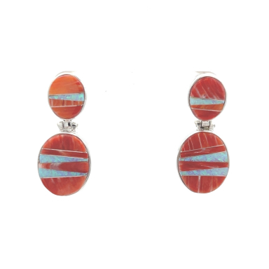 Calvin Begay Genuine Spiny Oyster Shell Sterling Silver Earrings