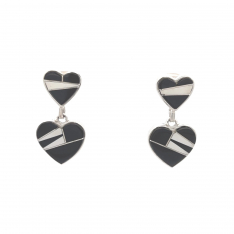 Calvin Begay Genine Acoma Jet Sterling Silver Heart Earrings
