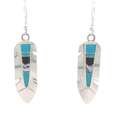 Native American Jewelry Genuine Gemstones Sterling Silver Feather Earrings