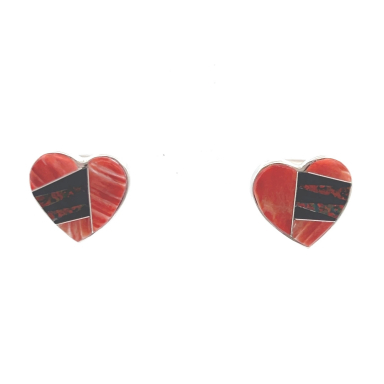 Calvin Begay Genuine Spiny Oyster Shell Sterling Silver Heart Earrings