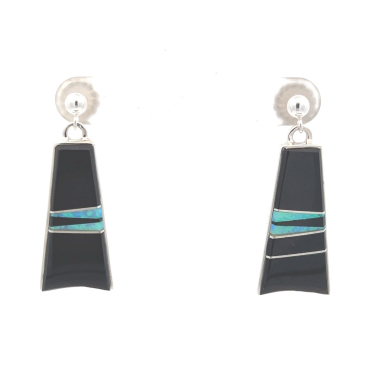 Calvin Begay Genuine Acoma Jet Sterling Silver Post Earrings