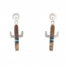 Calvin Begay Genuine Picture Jasper Sterling Silver Cactus Earrings