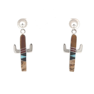 Calvin Begay Genuine Picture Jasper Sterling Silver Cactus Earrings