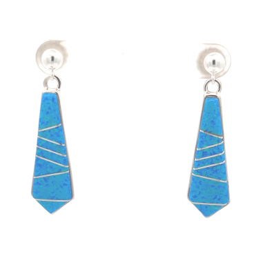 Navajo Artist Calvin Begay Sterling Silver Blue Opal Earrings