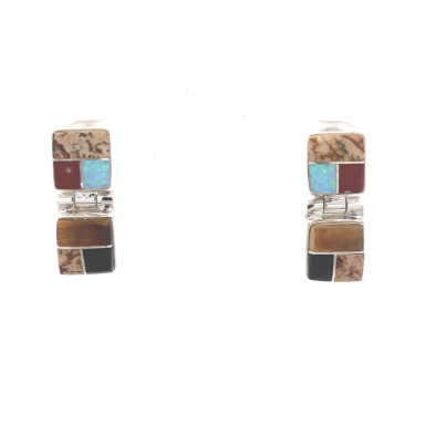 Calvin Begay Genuine Gemstones Sterling Silver Native American Earrings