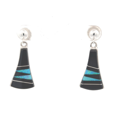 Calvin Begay Genuine Acoma Jet Sterling Silver Earrings