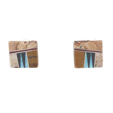 Calvin Begay Genuine Picture Jasper Sterling Silver Post Earrings