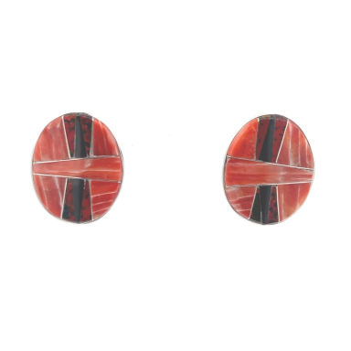 Calvin Begay Genuine Spiny Oyster Shell Sterling Silver Post Earrings