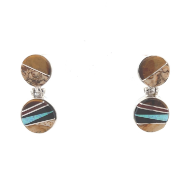 Calvin Begay Genuine Picture Jasper Sterling Silver Post Earrings
