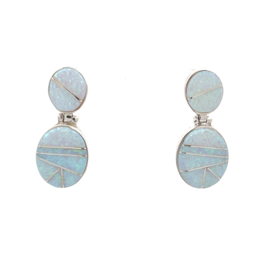 Calvin Begay Fire and Ice Opal Sterling Silver Earrings