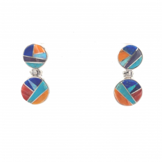 Calvin Begay Genuine Gemstones Sterling Silver Post Earrings