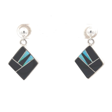 Calvin Begay Genuine Acoma Jet Sterling Silver Earrings