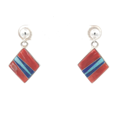 Calvin Begay Genuine Spiny Oyster Shell Sterling Silver Earrings