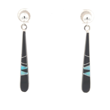 Calvin Begay Sterling Silver Genuine Acoma Jet Dangle Earrings