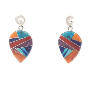 Calvin Begay Genuine Spiny Oyster Shell and Turquoise Sterling Silver Earrings