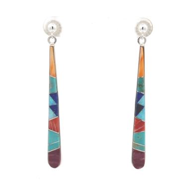 Calvin Begay Genuine Gemstone Sterling Silver Earrings 2 3/8" Long