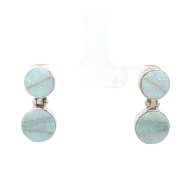 Calvin Begay Fire and Ice Opal Sterling Silver Earrings