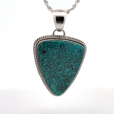 Artie Yellowhorse Genuine Kingman Web Turquoise Sterling Silver Navajo Pendant