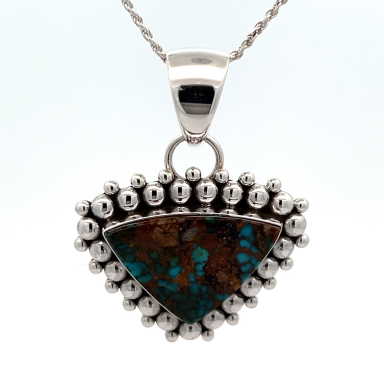 Artie Yellowhorse Genuine Mineral Park Turquoise Sterling Silver Navajo Pendant
