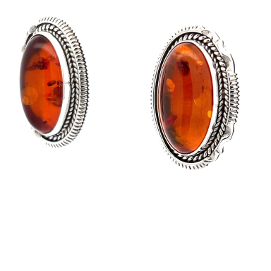 Artie Yellowhorse Genuine Amber Sterling Silver Post  Earrings