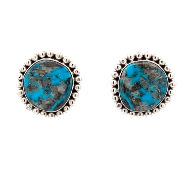 Artie Yellowhorse Genuine Kingman Turquoise Sterling Silver Post Earrings