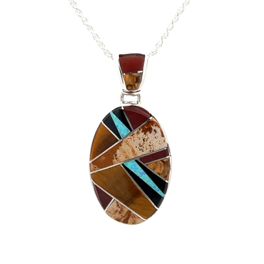 Calvin Begay Genuine Picture Jasper Sterling Silver Reversible Pendant