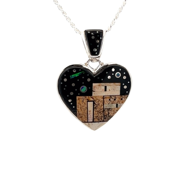 Calvin Begay Starry Night in the Pueblo Sterling Silver Heart Pendant