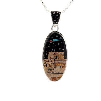 Calvin Begay Starry Night in the Pueblo Sterling Silver Pendant