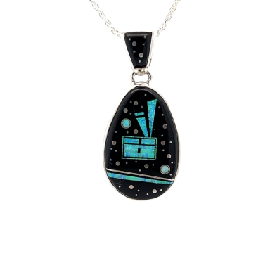 Calvin Begay Night Sky Design with Mystical Yei  Sterling Silver Pendant