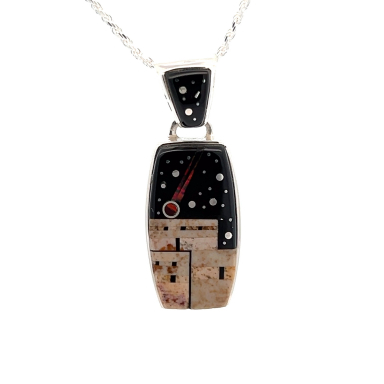 Calvin Begay Starry Night in the Pueblo Sterling Silver Reversible Pendant