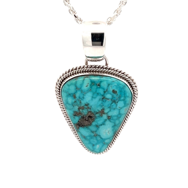 Artie Yellowhorse Genuine Kingman Turquoise Sterling Silver Pendant