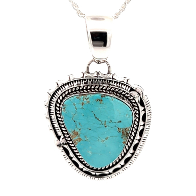 Artie Yellowhorse Genuine Royston Turquoise Sterling Silver Navajo Pendant