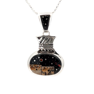 Calvin Begay Starry Night in the Pueblo Sterling Silver Navajo Pendant