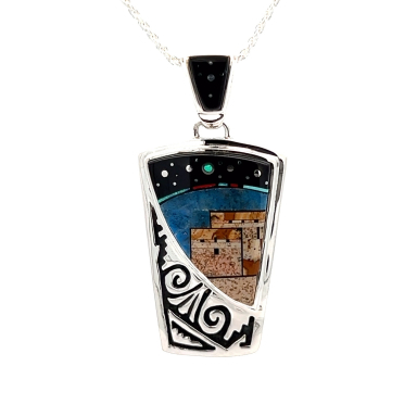 Calvin Begay Starry Night in the Pueblo Sterling Silver Pendant