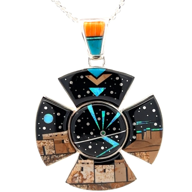 Calvin Begay Starry Night at the Pueblo Sterling Silver Pendant