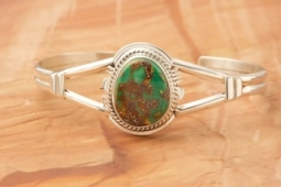 Genuine Emerald Valley Sterling Silver Navajo Bracelet