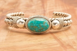 Artie Yellowhorse Genuine Turquoise Mountain Mine Sterling Silver Bracelet