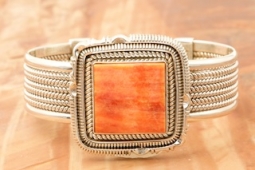 Artie Yellowhorse Orange Spiny Oyster Shell Sterling Silver Bracelet