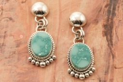 Mongolian Turquoise Sterling Silver Post Earrings by Navajo Artist Artie Yellowhorse