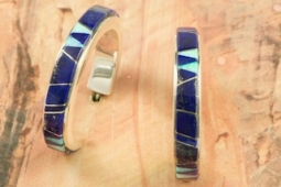 Calvin Begay Genuine Blue Lapis Sterling Silver Hoop Earrings