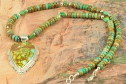 Genuine Pilot Mountain Turquoise Sterling Silver Pendant and Necklace Set