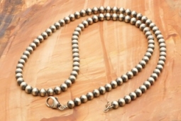 Navajo Pearls Necklace 30" long,  6mm Sterling Silver Beads