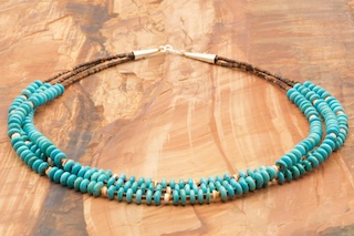 Turquoise Navajo Santo Domingo 1 Strand of Natural Sky Blue Sleeping Beauty Turquoise and Clam Shell Heshi 15