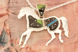 Calvin Begay Night Sky Sterling Silver Horse Pendant