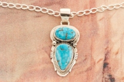 Genuine Blue Kingman Turquoise Sterling Silver Pendant