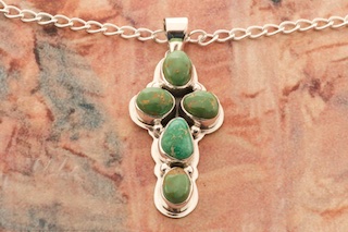 Genuine Emerald Valley Turquoise Sterling Silver Cross Pendant