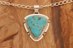Sterling Silver Genuine Kingman Turquoise Native American Pendant