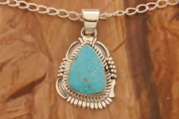 Native American Jewelry Genuine Kingman Turquoise Pendant