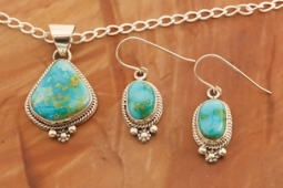 Genuine Sonoran Turquoise Sterling Silver Pendant and Earrings Set